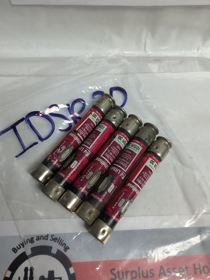 Used LITTELFUSE,IDSR-30,INDICATOR 30 AMP FUSE LOT OF 5 PRE-OWNED