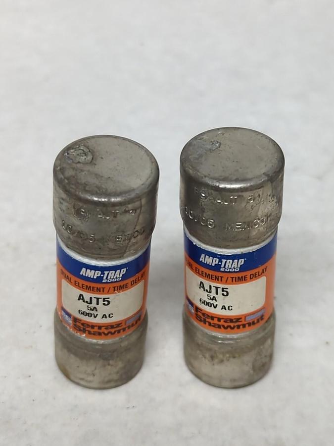 Used FERRAZ SHAWMUT,AJT5,AMP-TRAP 5 AMP FUSE LOT OF 2 PRE-OWNED