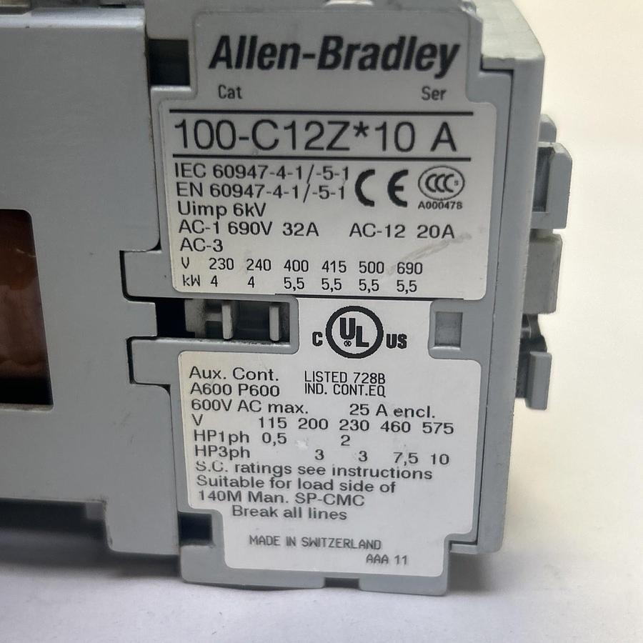 Used ALLEN BRADLEY,100-C12Z*10,CONTACTOR 24VDC COIL