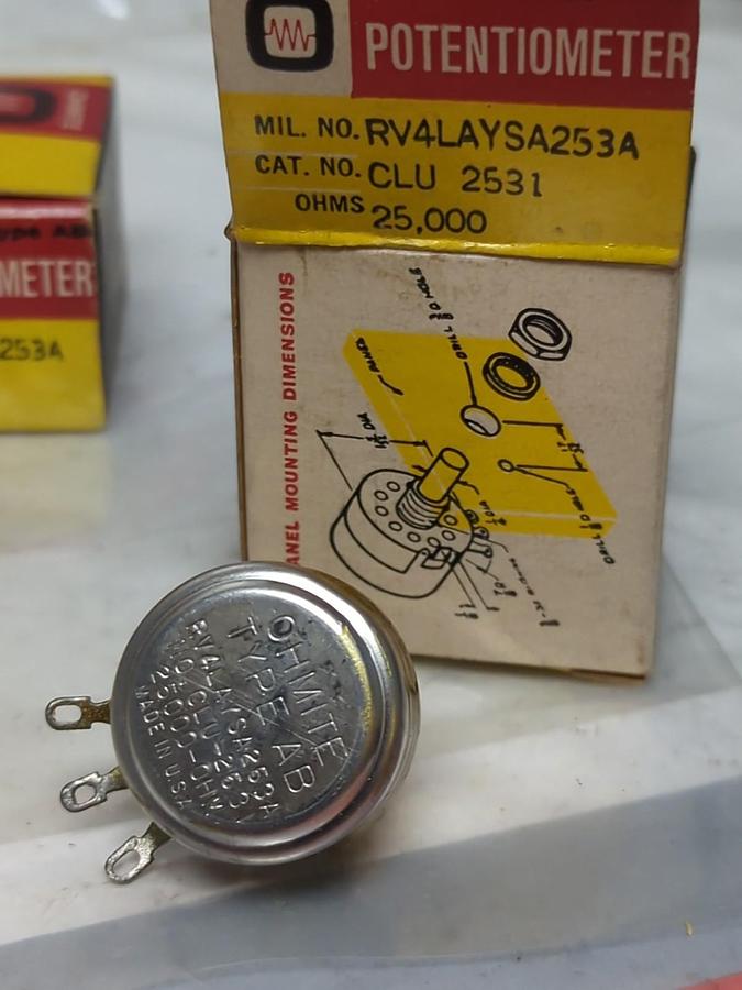 Used OHMITE,CLU-2531,POTENTIOMETER 2-WATT 25OOO OHMS LOT OF 5 PRE-OWNED