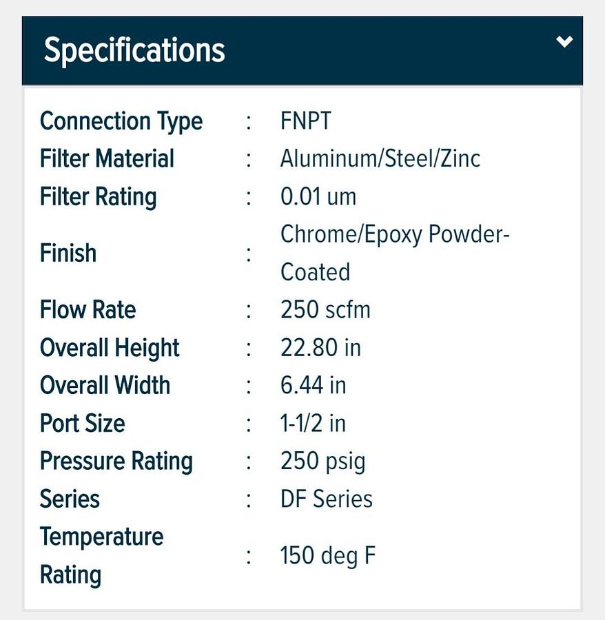 Used SPX DELTECH,DF250-A-12DG,COMPRESSED AIR FILTER PRE-OWNED