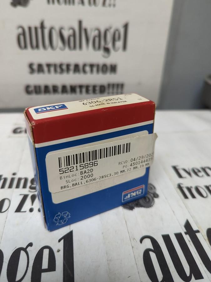 SKF,6306-2RS1,DOUBLE SEALED DEEP GROOVE BALL BEARING 30MM BORE NOS