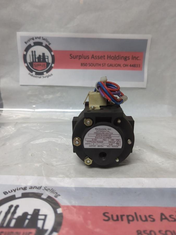 Used BARKSDALE,EPDIS-AA40-Q2,DIFFERENTIAL PRESSURE SWITCH 3-150 PSI 4 AMP PRE-OWNED
