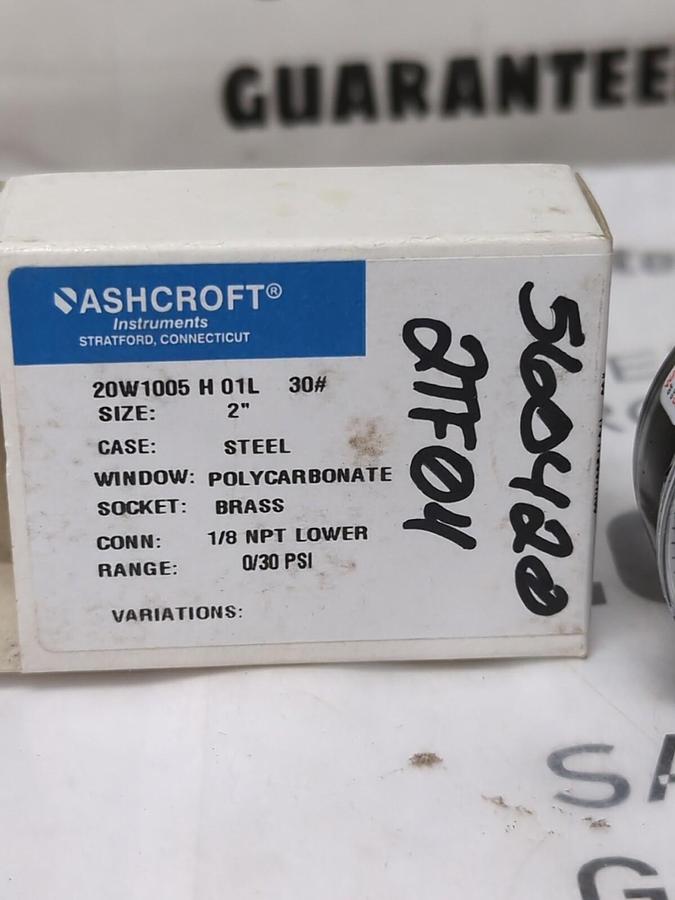 ASHCROFT,20W1005 H 01L,GAUGE 2 INCH FACE 1/8 INCH BOTTOM NPT 30 PSI