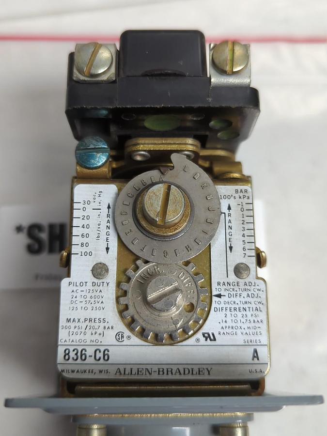 Used ALLEN BRADLEY,836-C6,SERIES A PRESSURE CONTROL SWITCH PRE-OWNED
