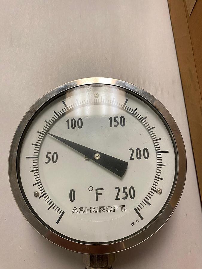 Used ASHCROFT,50-EI60-150,0-250F BIMETAL THERMOMETER SIZE 5IN 1/2IN NPT 15IN LENGTH