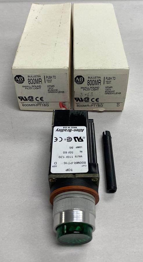 Used ALLEN-BRADLEY,800MR-PT16G,SMALL PILOT LIGHT GREEN LENS LOT OF 2 NOS