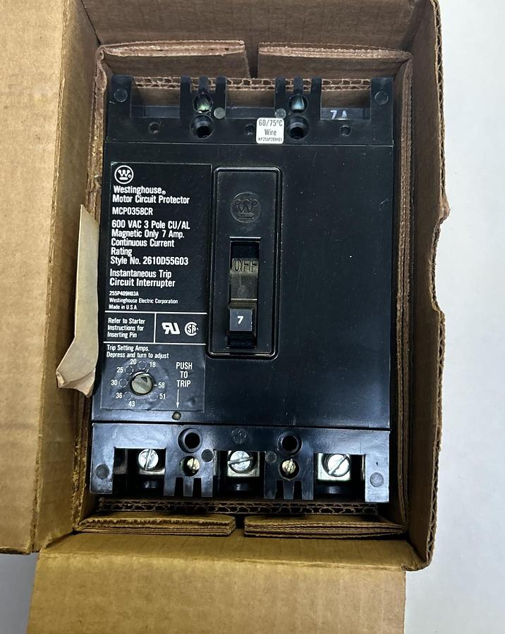 WESTINGHOUSE,MCP0358CR,CIRCUIT BREAKER 7A 600V 3P NEW
