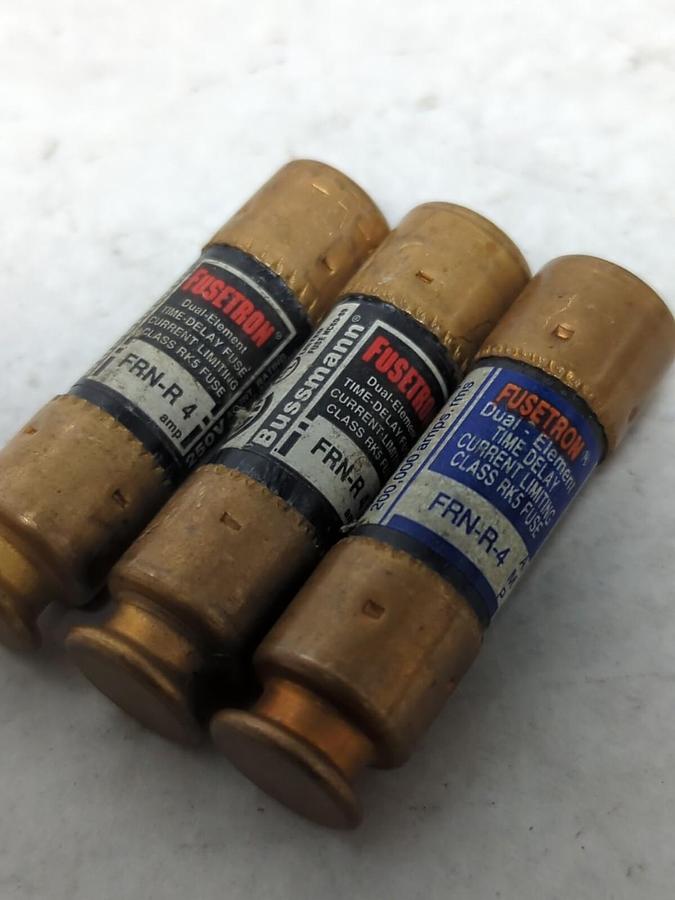 Used COOPER BUSSMANN,FRN-R-4,FUSETRON 4 AMP FUSE LOT OF 3 PRE-OWNED
