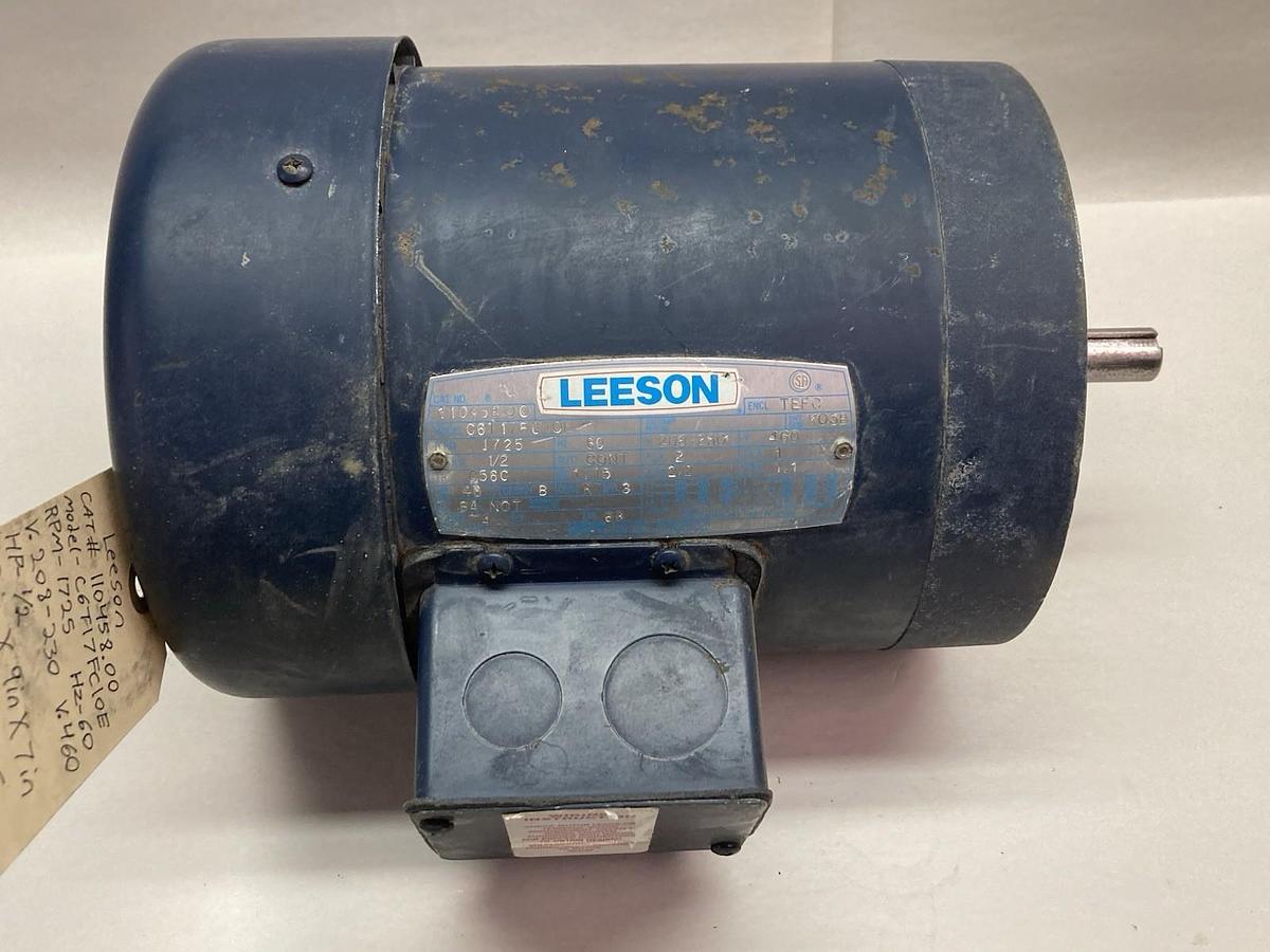 Used Leeson,C6T17FC1OE,3-Phase AC Motor 1725rpm C56C Frame 1/2Hp 208-230V