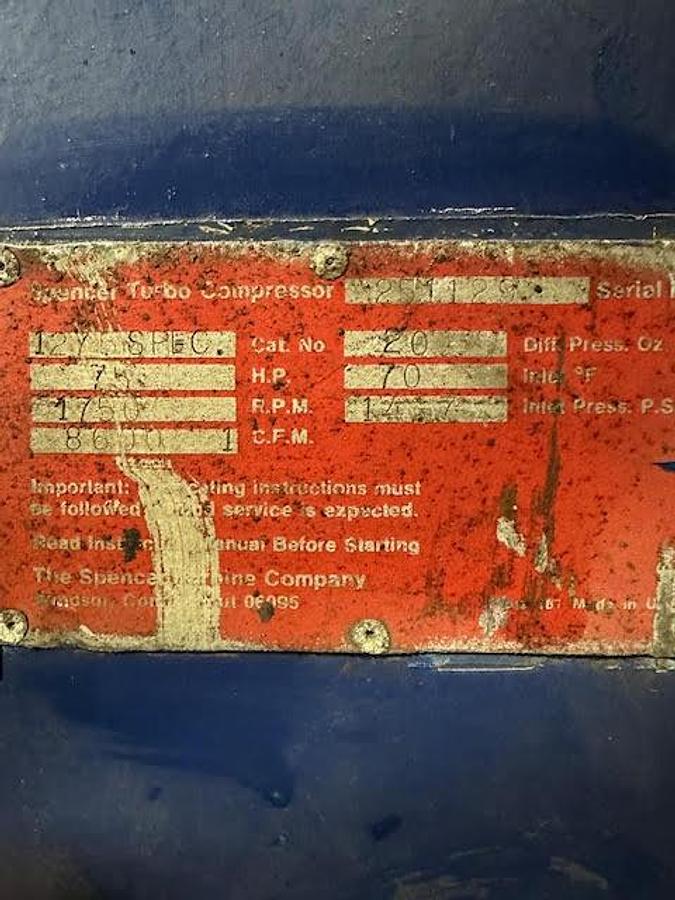 Refurbished Spencer 251129 Turbo Compressor