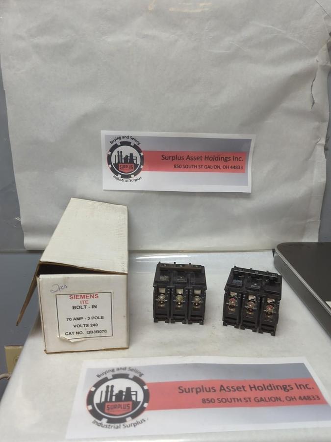 Used SIEMENS,QB3B070,CIRCUIT BREAKER 3-POLE 70 AMP LOT OF 2 PRE-OWNED