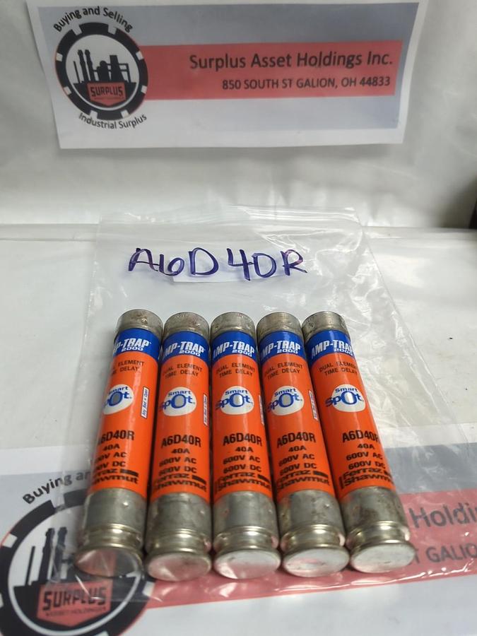 Used GOULD SHAWMUT,A6D40R,SMART SPOT 40 AMP FUSE LOT OF 5 PRE-OWNED