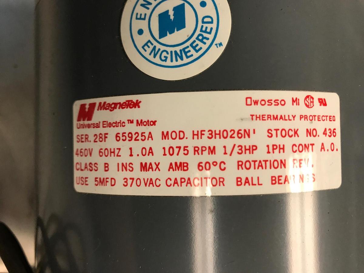 Magnetek,436 AC,Motor 1/3HP 1075 RPM 460V New in Box