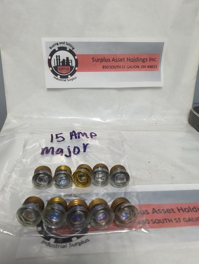 Used MAJOR,15 AMP,SCREW IN FUSE 15 AMP LOT OF 10 PRE-OWNED