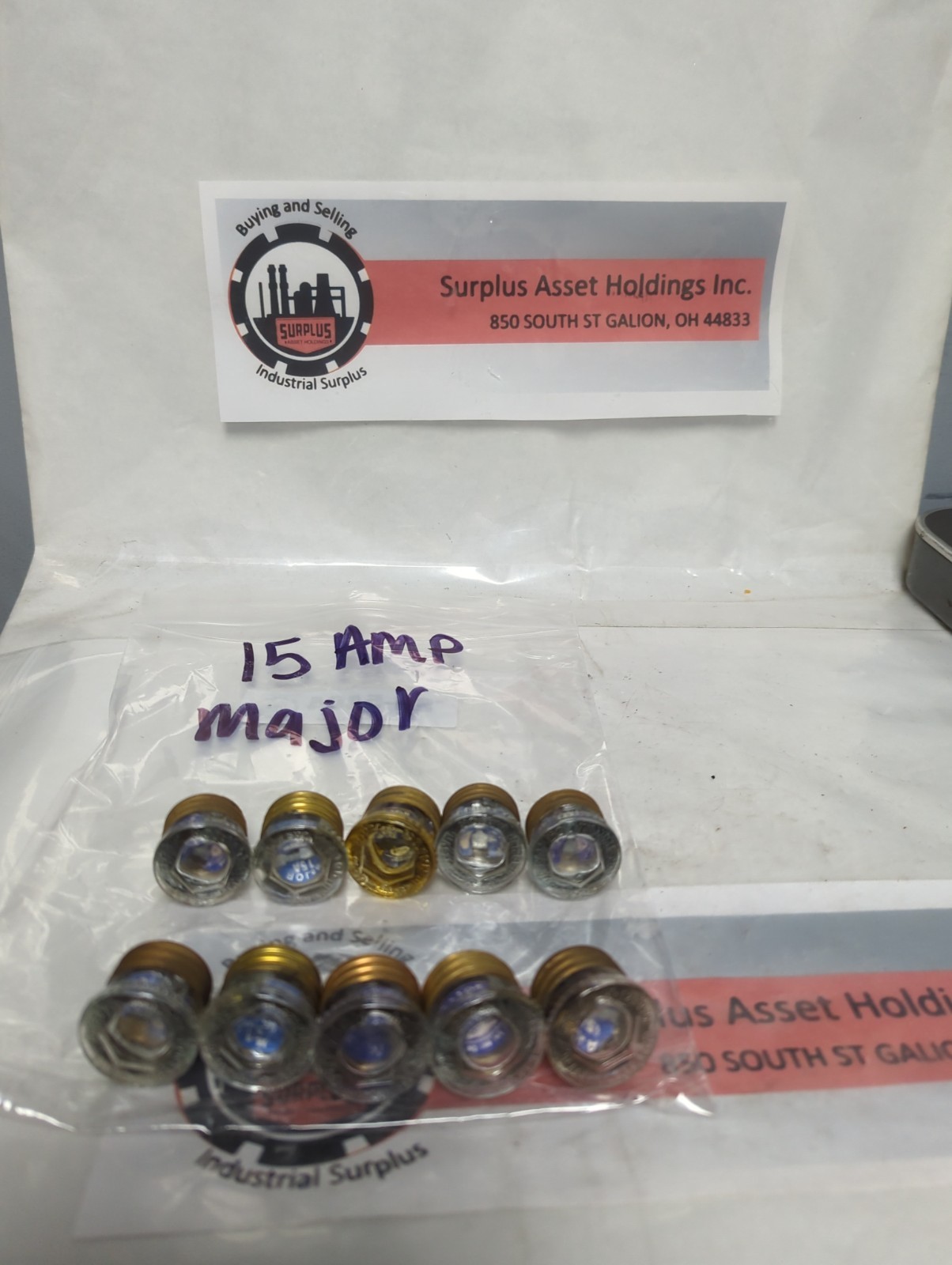 Used MAJOR,15 AMP,SCREW IN FUSE 15 AMP LOT OF 10 PRE-OWNED