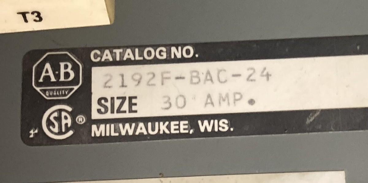 Used Allen Bradley,2100 2192F,30 Amp 12 Inch MCC Disconnect Feeder Bucket