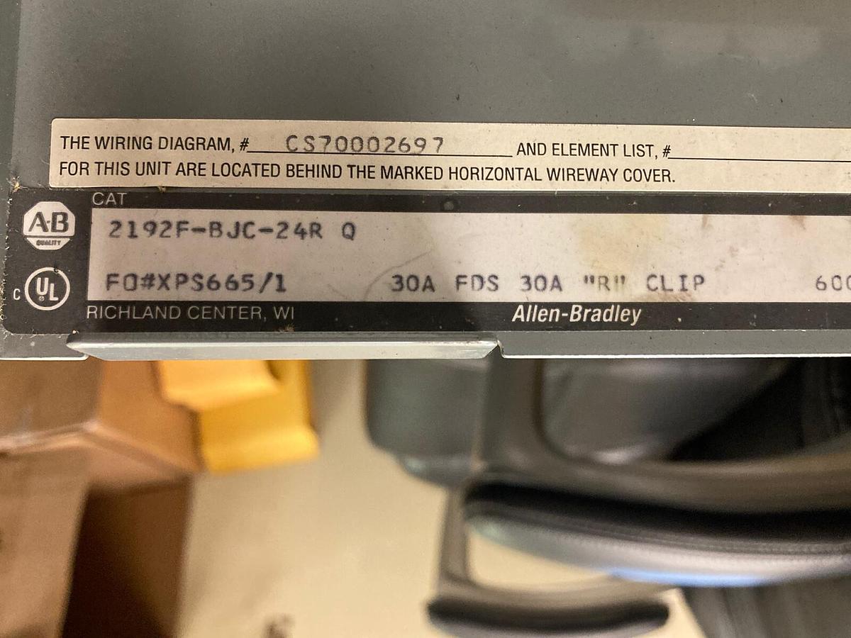 Used Allen Bradley,2100 2192F,30 Amp 12 INCH Fused MCC Disconnect Feeder Bucket