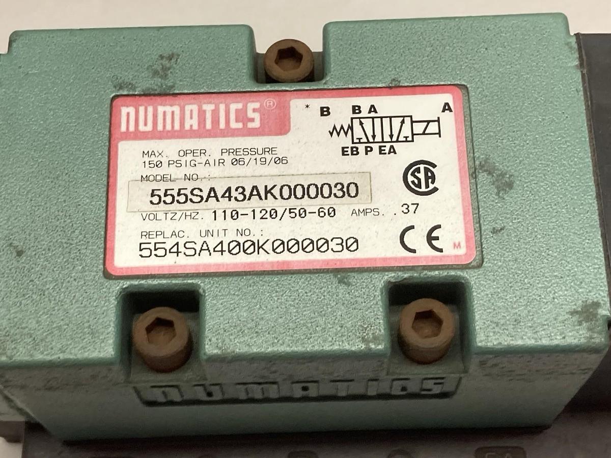 Used Numatics,555SA43AK000030,Solenoid Valve 150PSIG 110/120V 50/60Hz 0.37Amps