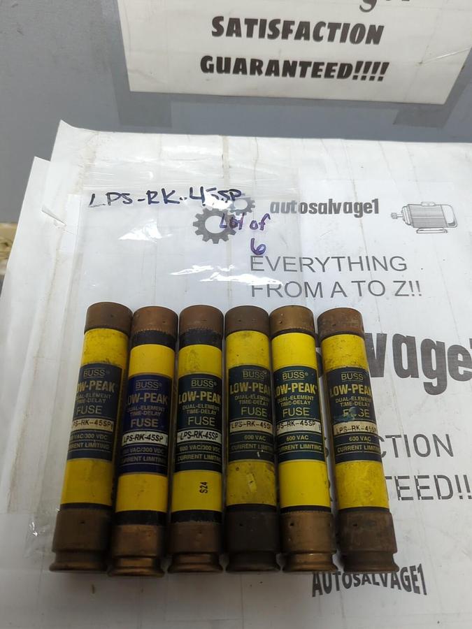 COOPER BUSSMANN,LPS-RK-45SP,LOW PEAK 45 AMP FUSES LOT OF 6 NOS