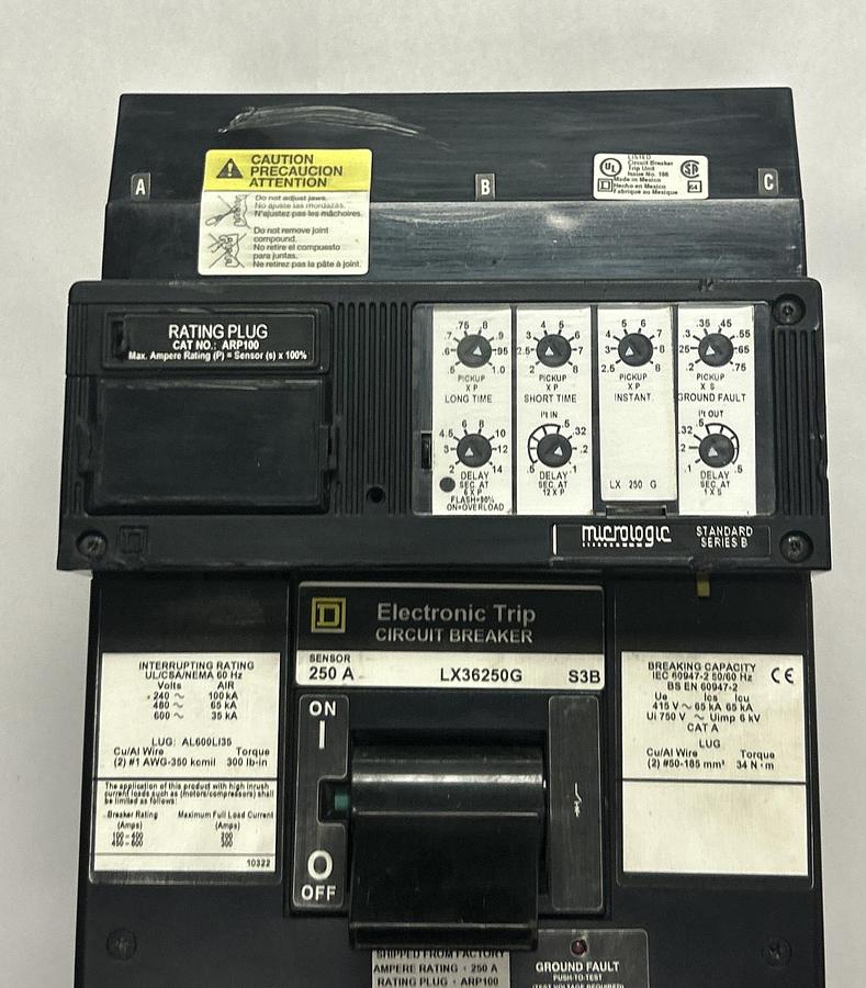Used SQUARE D,LX36250G,I-LINE MOLDED CASE CIRCUIT BREAKER 600V 250A