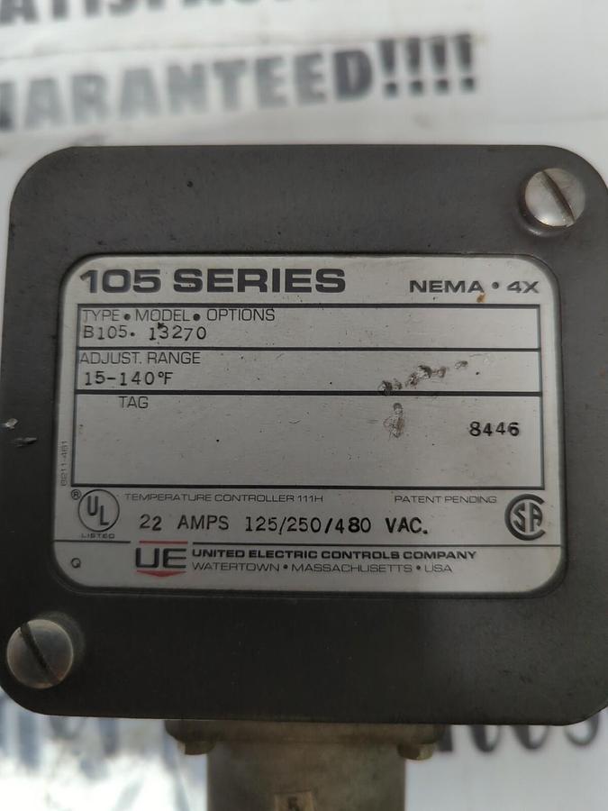 UNITED ELECTRIC,B10J 13270,TEMPERATURE CONTROLLER 22AMP 125/250/480 VAC NOS