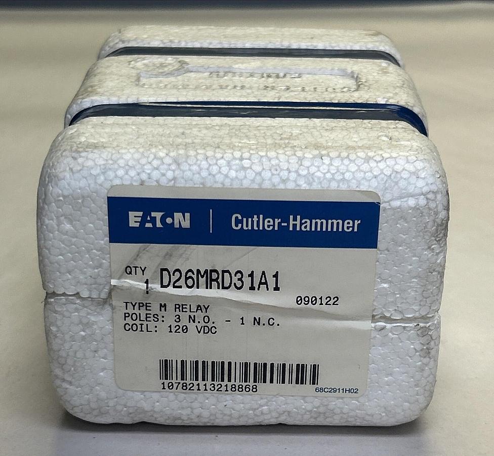 EATON CUTLER-HAMMER,D26MRD31A1,RELAY TYPE M 120V COIL NEW