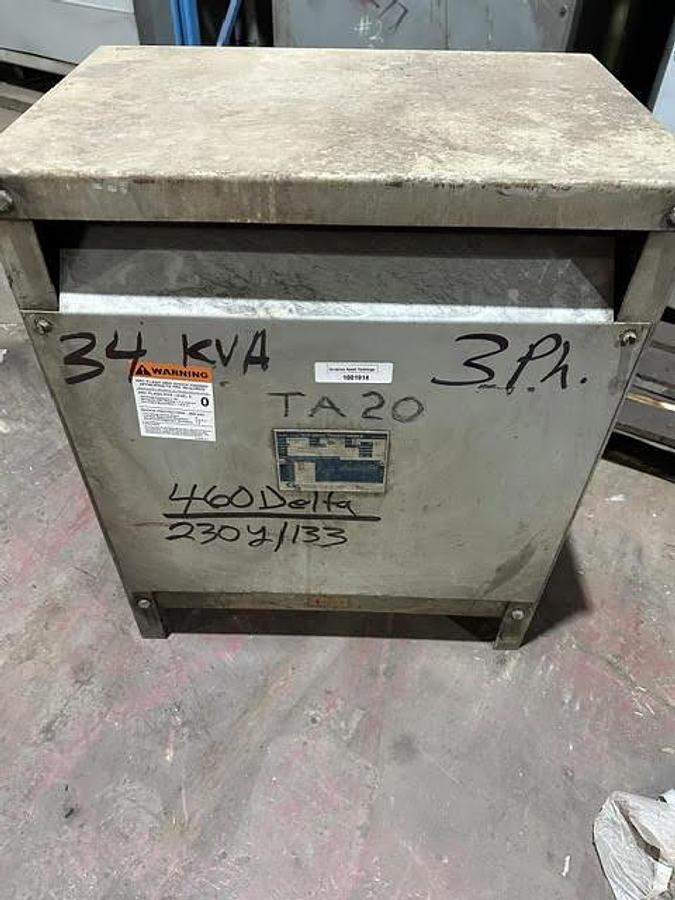 Used Hevi-Duty,DT661H34TS,34 KVA Transformer HV 460 Delta/ LV 230Y/133V 3PH
