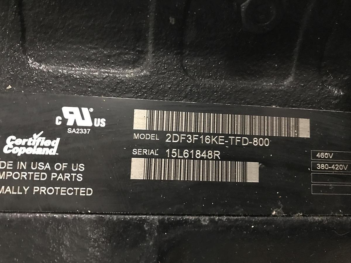 Used Copeland Discus,2DF3F16KE-TFD-800, Compressor 460V 3PH 60Hz