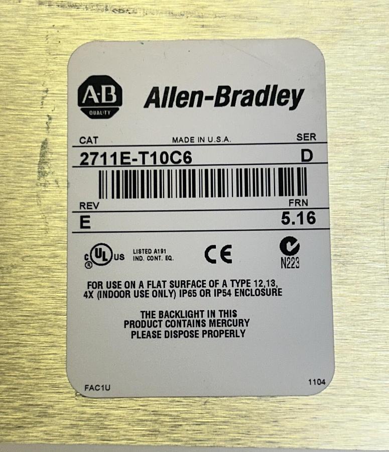 Used ALLEN BRADLEY,2711E-T10C6,PANELVIEW 1000E