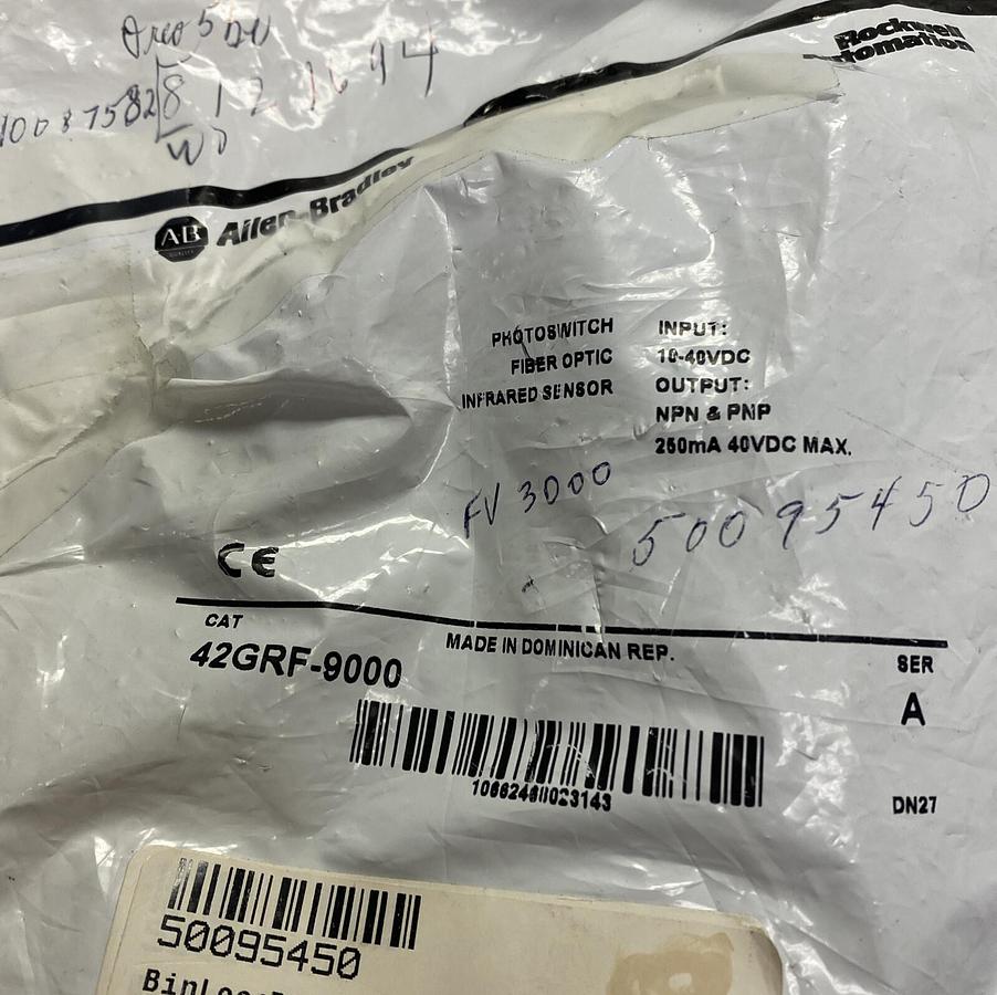 Used ALLEN BRADLEY,42GRF-9000,SER A PHOTOSWITCH FIBER OPTIC INFRARED SENSOR NEW