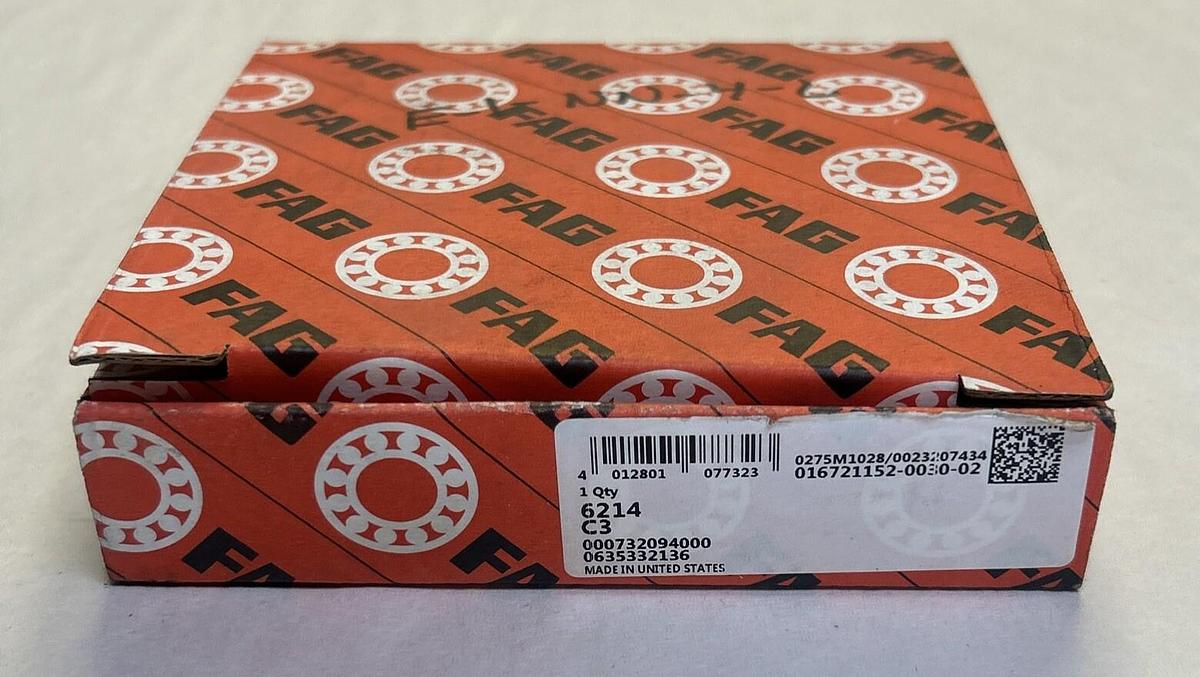 Used FAG,6214 C3,DEEP GROOVE BALL BEARING NEW