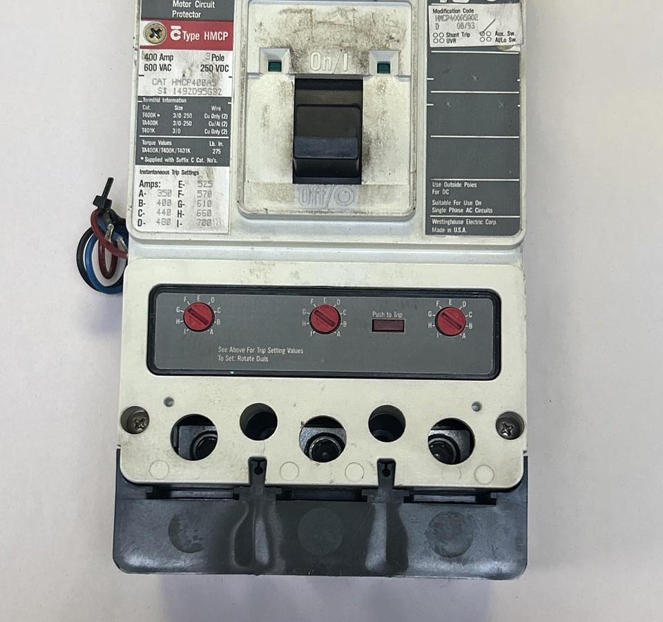 Used WESTINGHOUSE,HMCP400A5,CIRCUIT BREAKER 400A 600V 3P