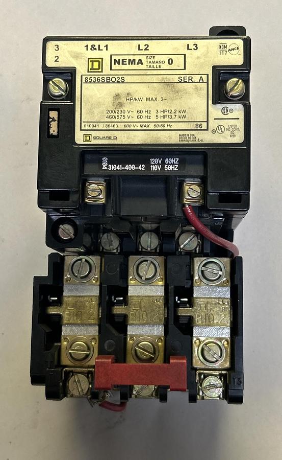 Used SQUARE D,8536SBO2S,STARTER SIZE 0 110/120V COIL