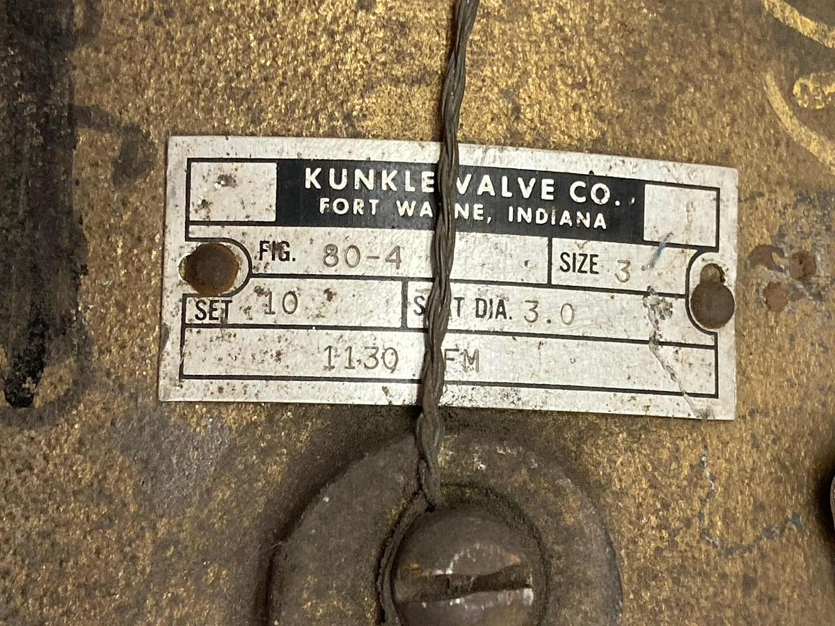 Used Kunkle Valve,Figure 80-4,Safety Relief Valve Size 3 1130 CFM