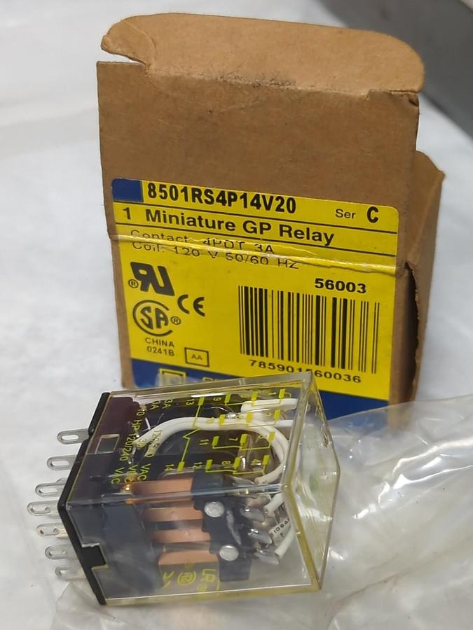 SQUARE D,8501-RS4P14V20,MINIATURE GP RELAY SER C 120V 50/60HZ 3A LOT OF 3 NOS