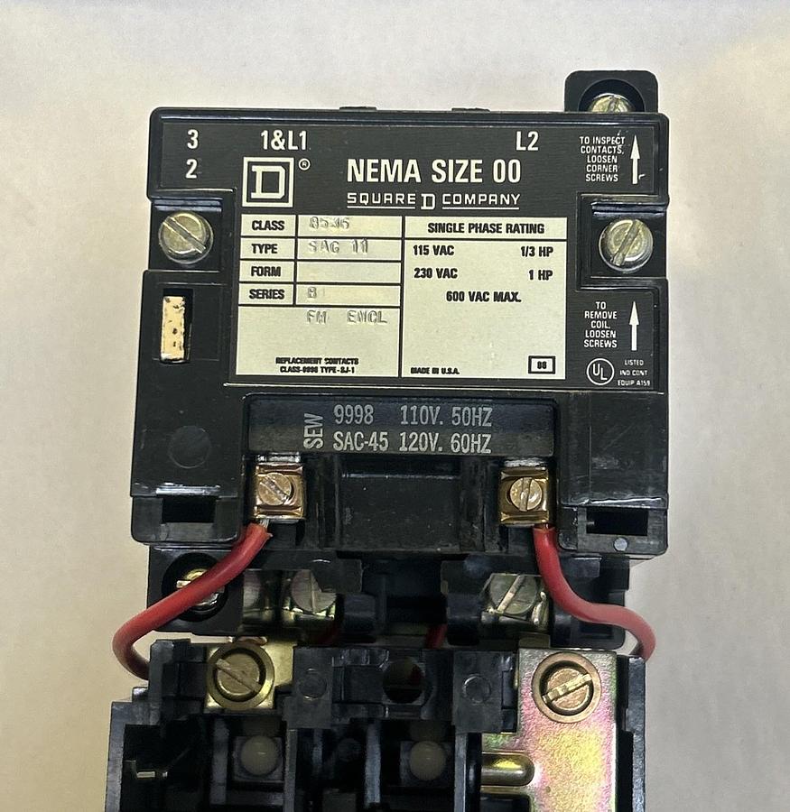 SQUARE D,8536SAG11,MAGNETIC MOTOR STARTER SIZE 00 NOS