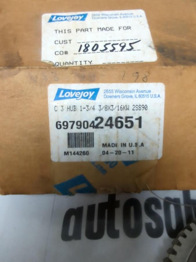 LOVEJOY,697904-24651 C3,HUB 1-3/4 INCH 3/8X3/16KW 2SS90 NOS
