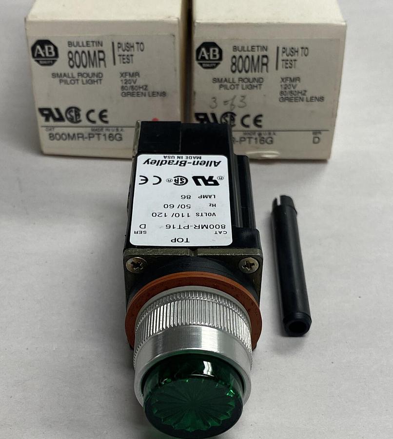 Used ALLEN-BRADLEY,800MR-PT16G,SMALL PILOT LIGHT GREEN LENS LOT OF 2 NOS