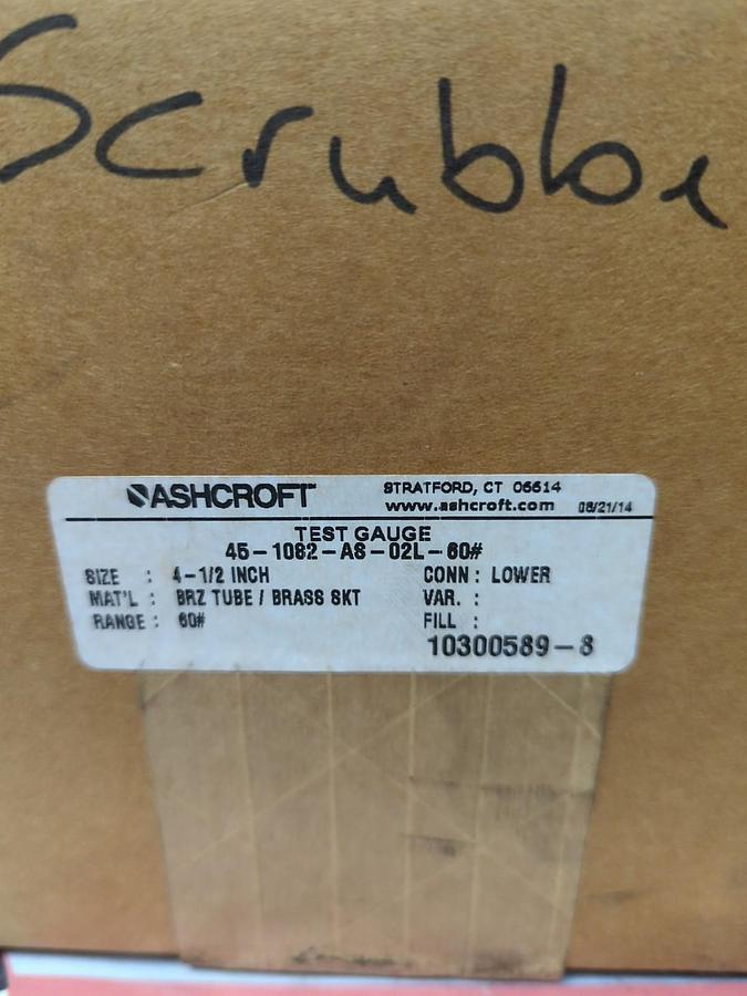 ASHCROFT,45-1082-AS-02L-60#,TEST GAUGE 0-60#PSI 4-1/2 IN BRZ TUBE/BRASS SCKT NOS