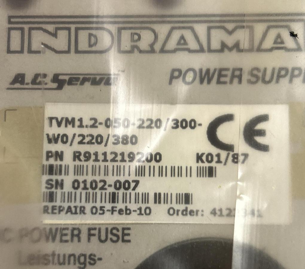 Used INDRAMAT,TVM1.2-050-W0/220,SERVO POWER SUPPLY MODULE REFURBISHED