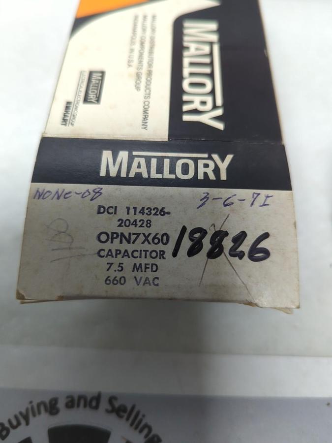 MALLORY,OPN7X60,CAPACITOR 7.5 MFD 660 VAC NOS