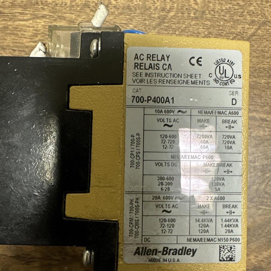 Used Allen Bradley,700-PK400A1,Series D Control Relay