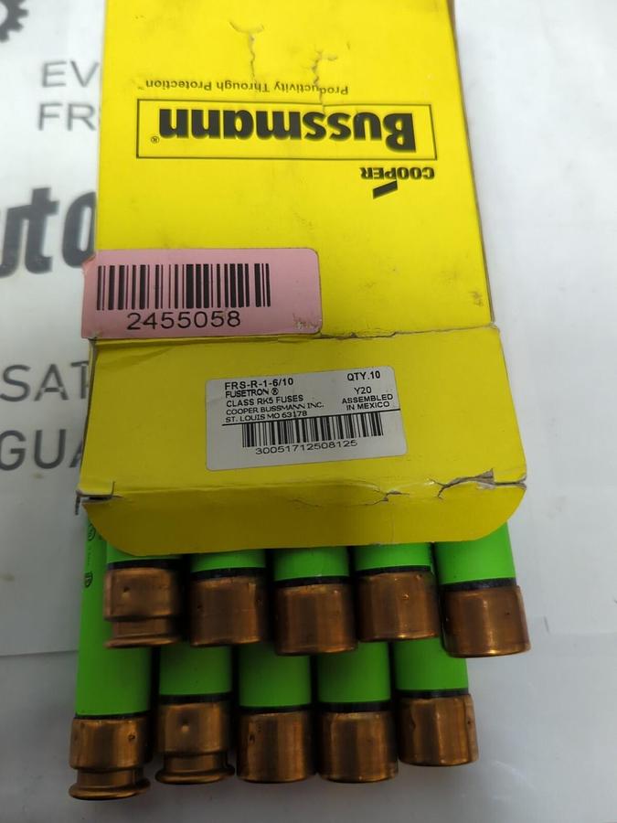 COOPER BUSSMANN,FRS-R-1-6/10,FUSETRON 1-6/10 AMP FUSES BOX OF 10 NEW