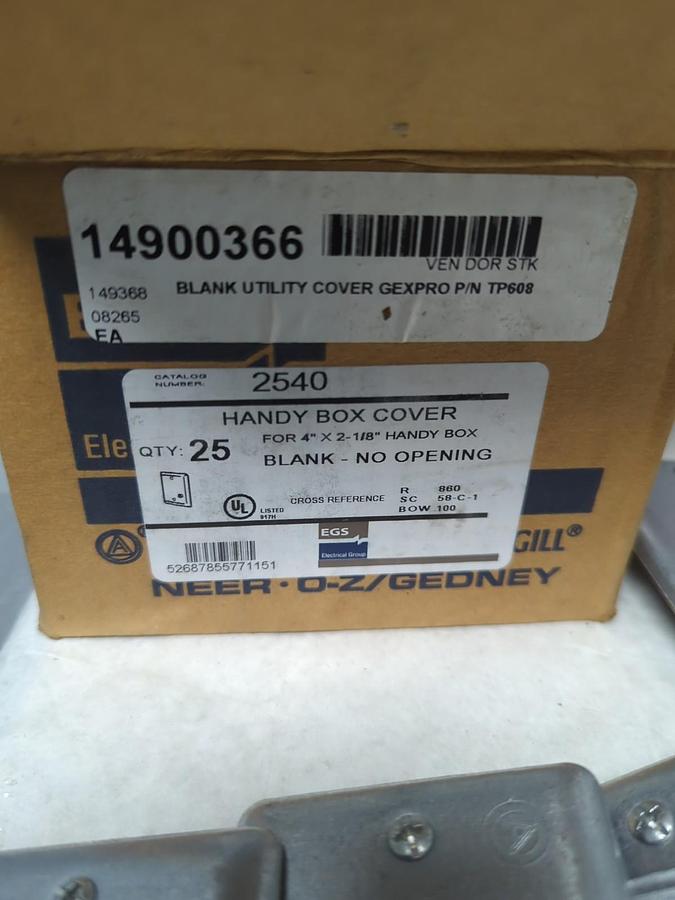 APPLETON EGS,2540,HANDY BOX BLANK BOX COVERS BOX OF 25 PCS 4X2-1/8 INCH NOS