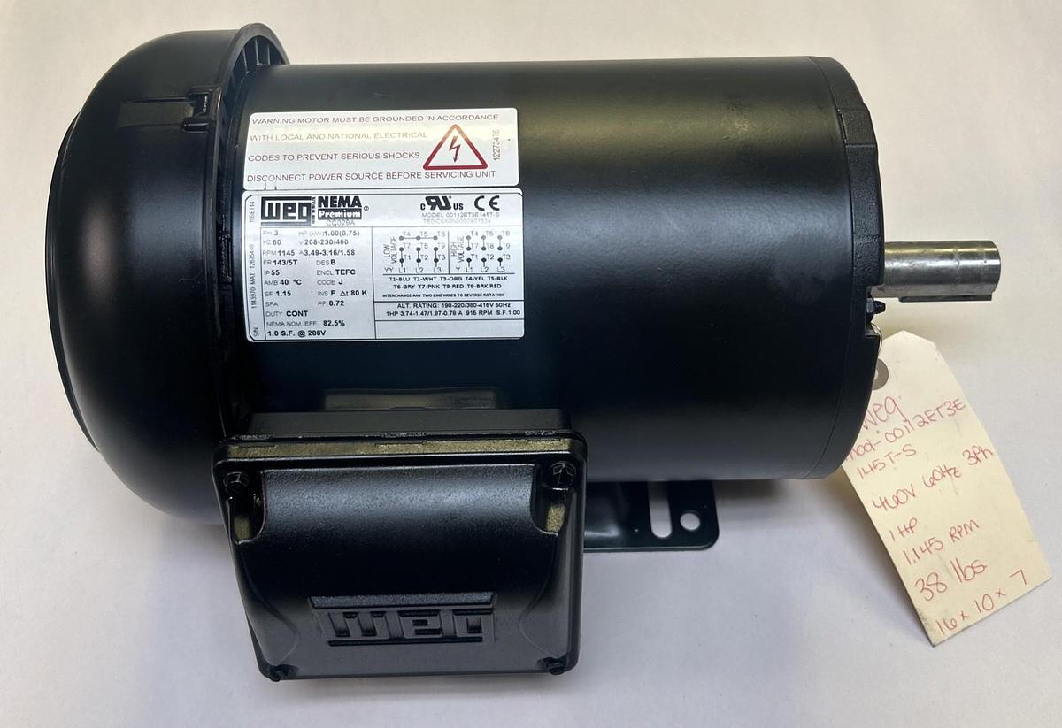 WEG,00112ET3E145T-S,MOTOR 1HP 1145RPM 208-230/460V 3PH 143/5T FRAME