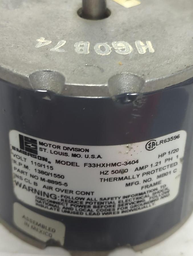 Used EMERSON,F33HXHMC-3404,MOTOR 110/115V 50/60HZ 1/20HP 1.21 AMP 1 PH PRE-OWNED