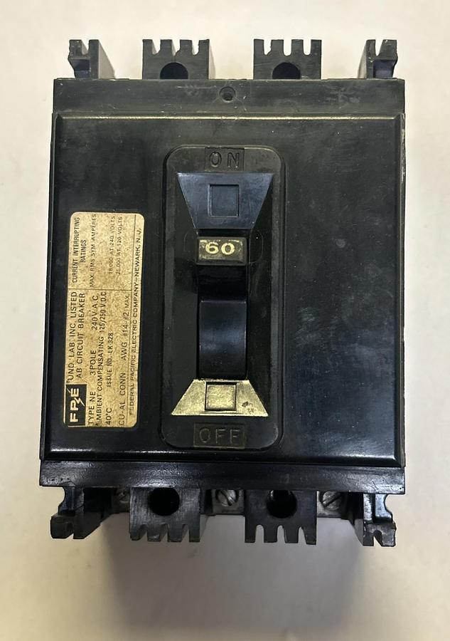Used FEDERAL PACIFIC,NE360,CIRCUIT BREAKER 60A 240V 3P