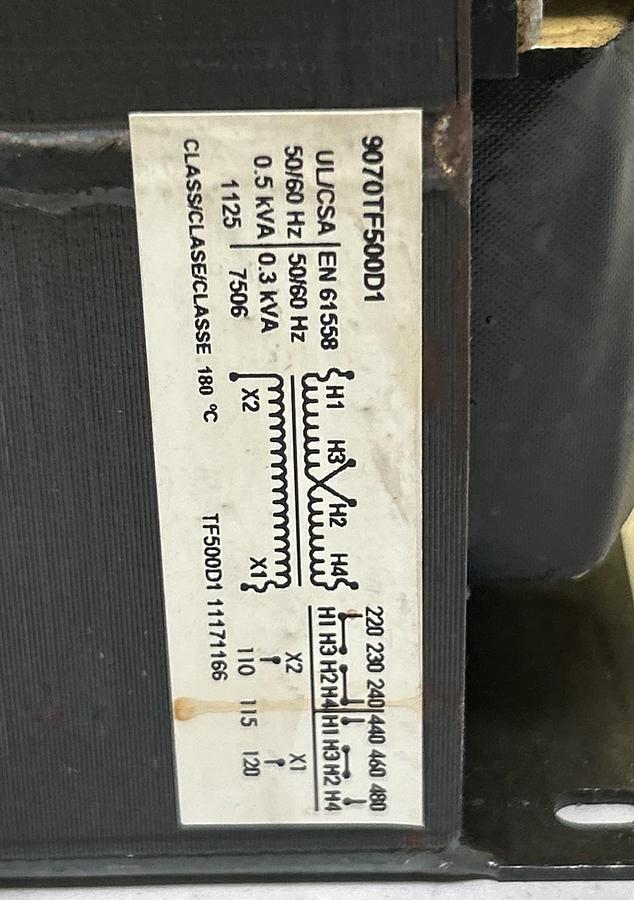 Used SQUARE D,9070TF500D1,CONTROL TRANSFORMER 0.5KVA PRI 220/240V SEC 440/480V