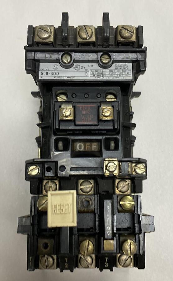 Used Allen-Bradley,509-B0D,Series B Size 1 Motor Starter 27AMP 600V 3 Pole 120V Coil